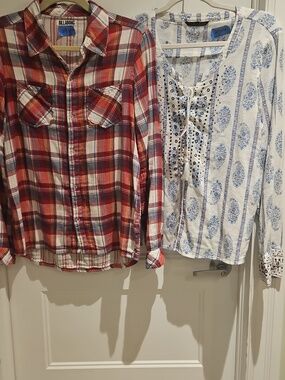 Set of 2 Tops: Victoria's Secret Boho Paisley Blouse & Billabong Plaid Flannel